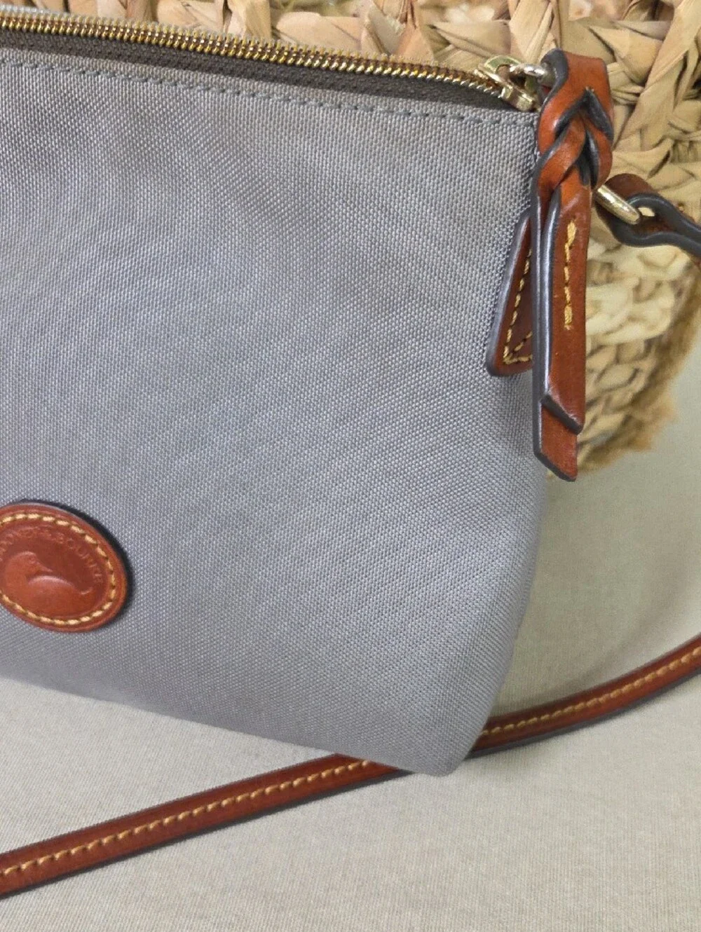 Dooney_& Bourke Nylon Crossbody Pouchette Grey/Brwon Leather